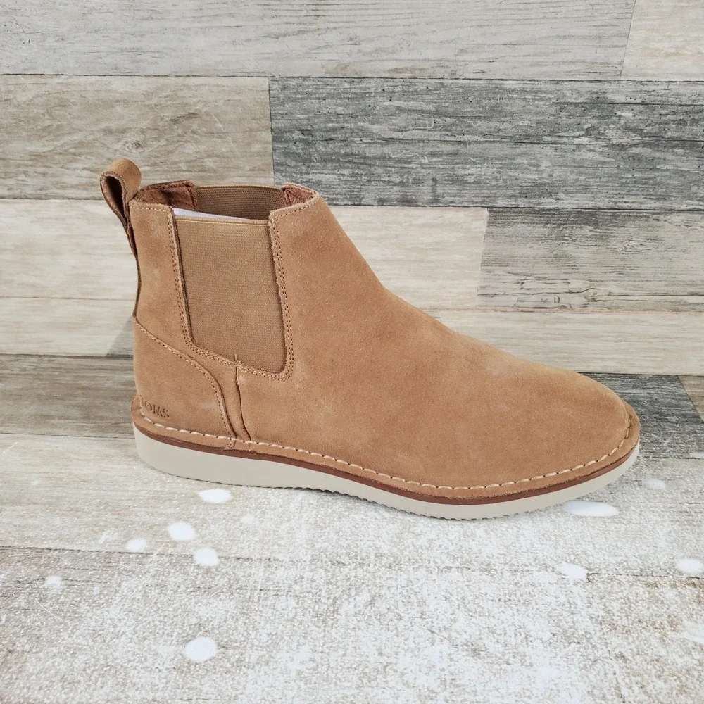 Toms Skyline Men Chelsea Boots Sz 7 Comfort Toffee Suede Round Toe Pull On Ankle